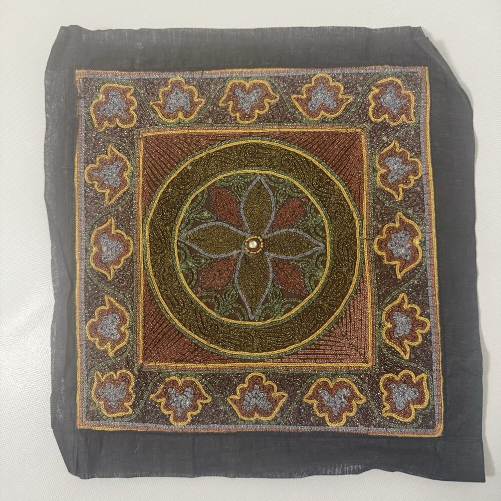 Indian Textile Beaded Wall Hanging Applique Pillow Decor Indigenous Boho Hippie